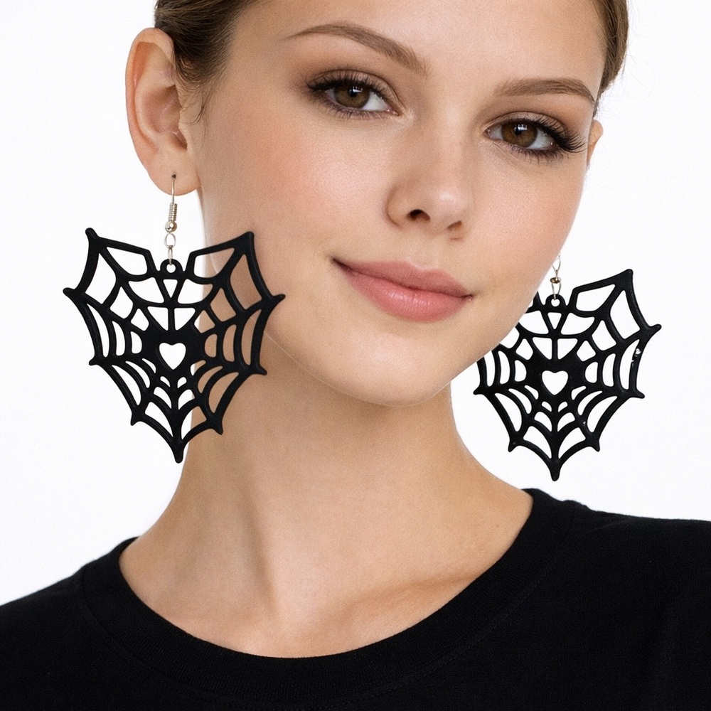 Spider web heart earrings